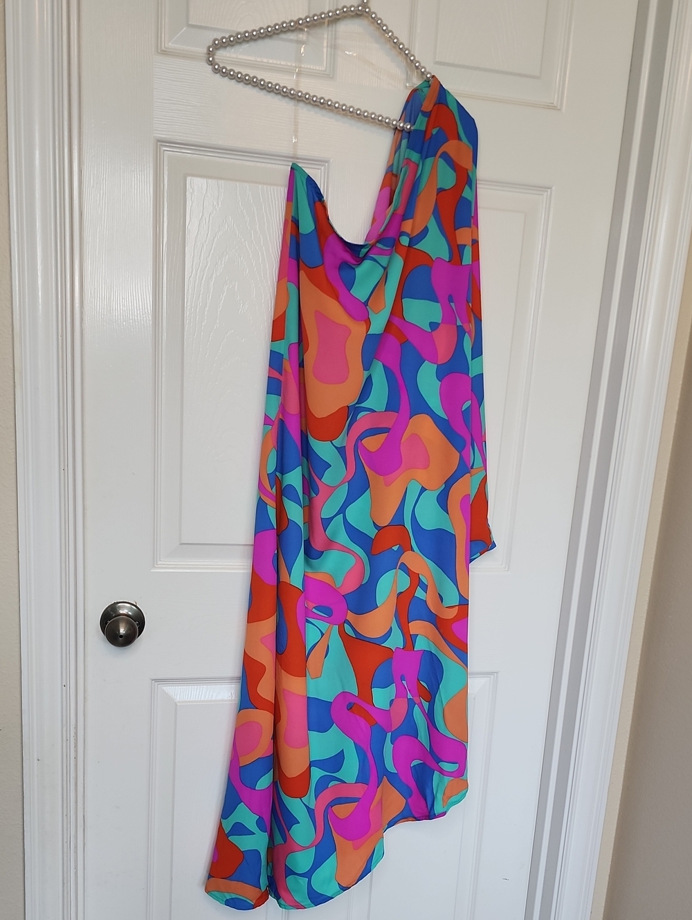 Tyche Womens One Shoulder Asymmetrical Dress Vibrant Turquoise Fuschia Orange - Picture 2 of 11